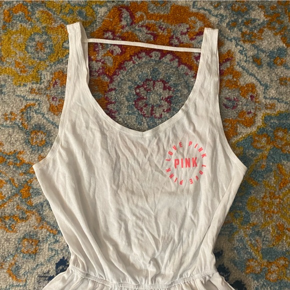 SOLD!! PINK VS White Chinched waist Hip Pockets Swim Coverup Romper M - Picture 3 of 16